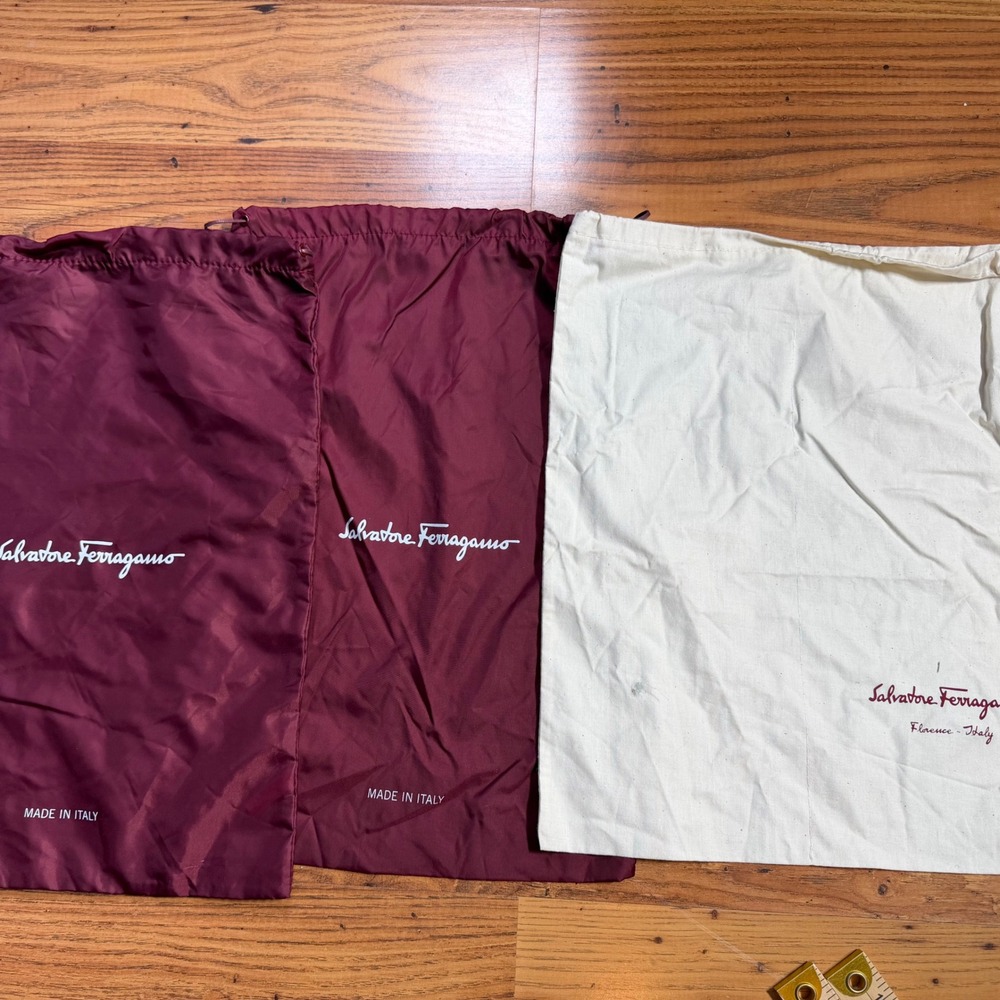 Salvatore Ferragamo Dust Bag Set 3pc Burgundy Cream Italy Designer Shoe Storage